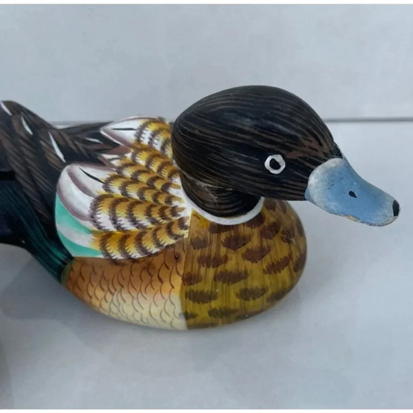 Two Small Duck Miniature Wood Carved Hand Painted Decoratives Mallard Decoy 4"x5 - Picture 3 of 16